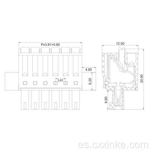 Conector de bloque de terminal masculino y femenino de 3.81 mm Pitch Pitch con botones de resorte